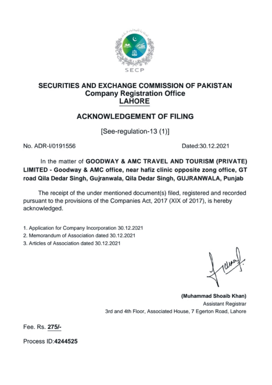 SECP Acknowledgement